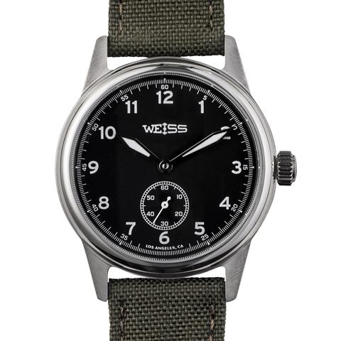 Weiss 38mm Standard Issue Field Watch | Black Dial on Olive Cordura
