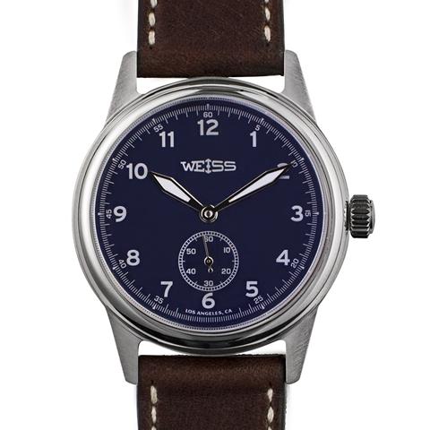 Weiss 38mm Standard Issue Field Watch | Blue Dial on Brown Horween Leather