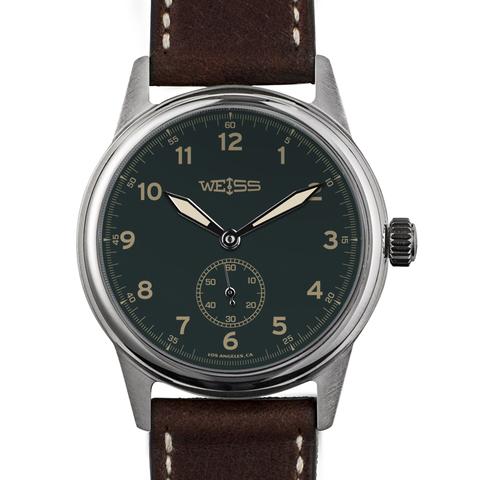 Weiss 38mm Standard Issue Field Watch | Green Dial on Brown Horween Leather