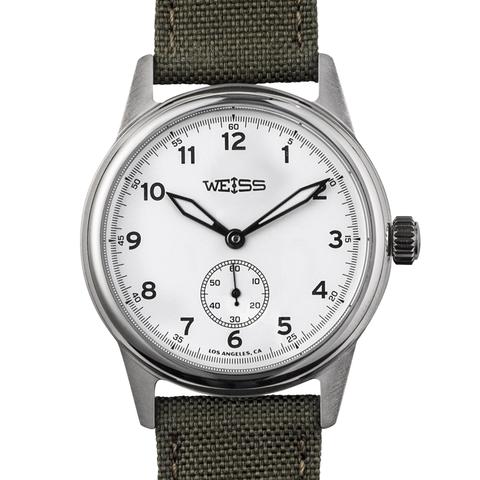 Weiss 38mm Standard Issue Field Watch | White Dial on Olive Cordura