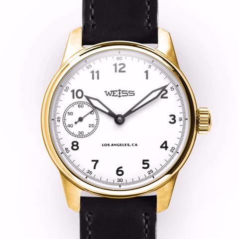 Weiss 42mm Executive Issue Field Watch 18k Yellow Gold | White Dial on Black Shell Cordovan CAL 1003